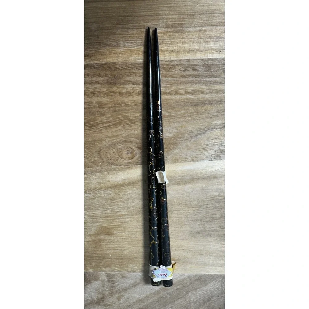 Vintage lida's‎ Japan Unique Lacquered Black Gold Japanese Chopsticks New